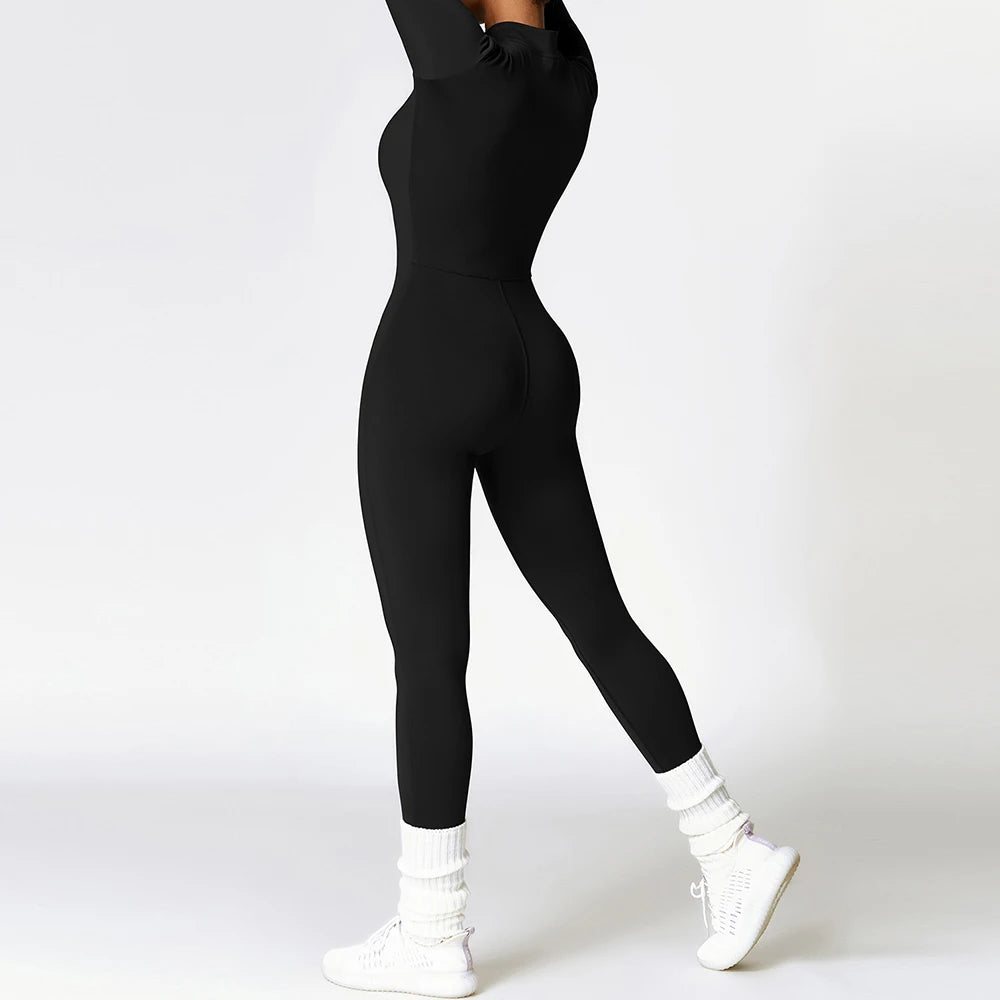 Zipper Yoga Jumpsuits for Women Winter Fleece Jumpsuit Longsleeve Sport Overalls Fitness One-Piece Suit Gym Workout Tracksuit