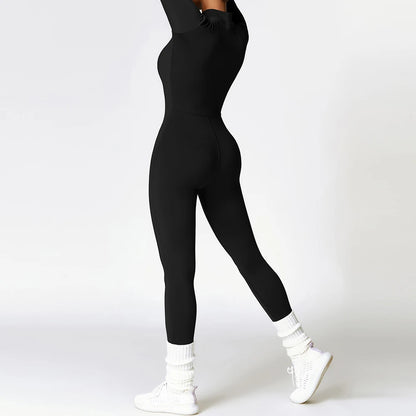 Zipper Yoga Jumpsuits for Women Winter Fleece Jumpsuit Longsleeve Sport Overalls Fitness One-Piece Suit Gym Workout Tracksuit