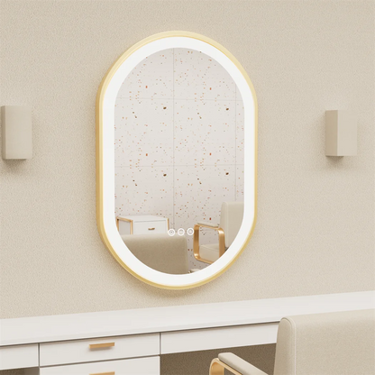 LUVODI Luxurious Oval LED Illuminated BathroomMirror AluminumFrame Defogging Demister Pad