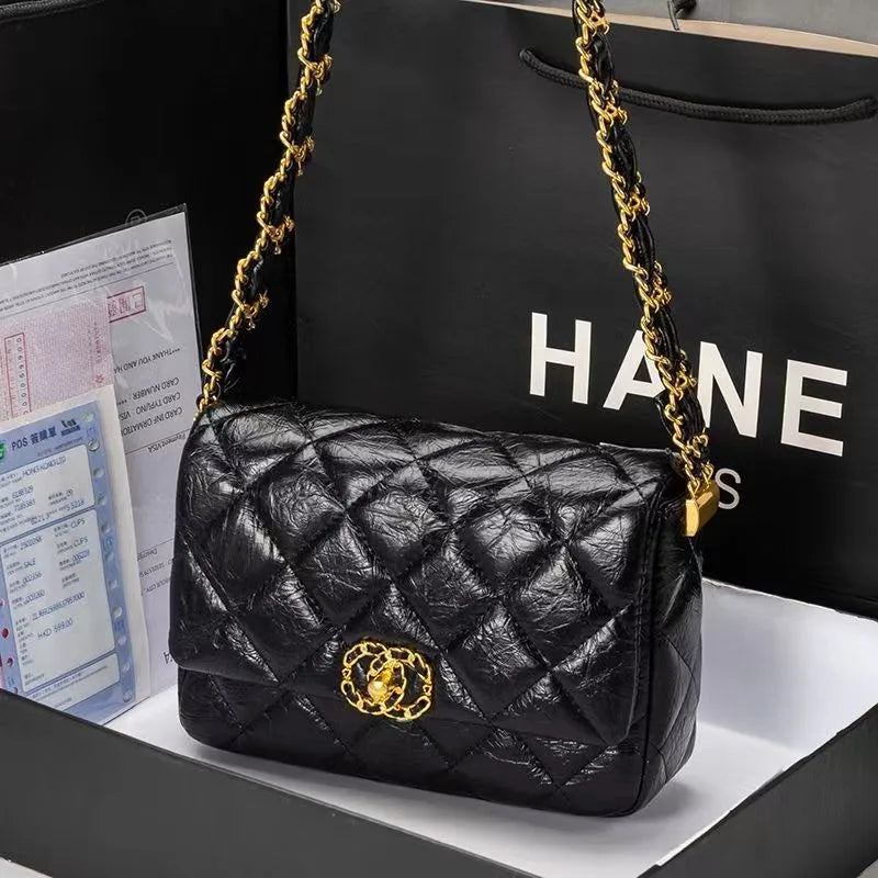 Women's Crossbody Bag Cfargyll Double Ring Fashion Chain Strap Genuine Leather Single Shoulder Sling Bags Underarm Square BC2-1