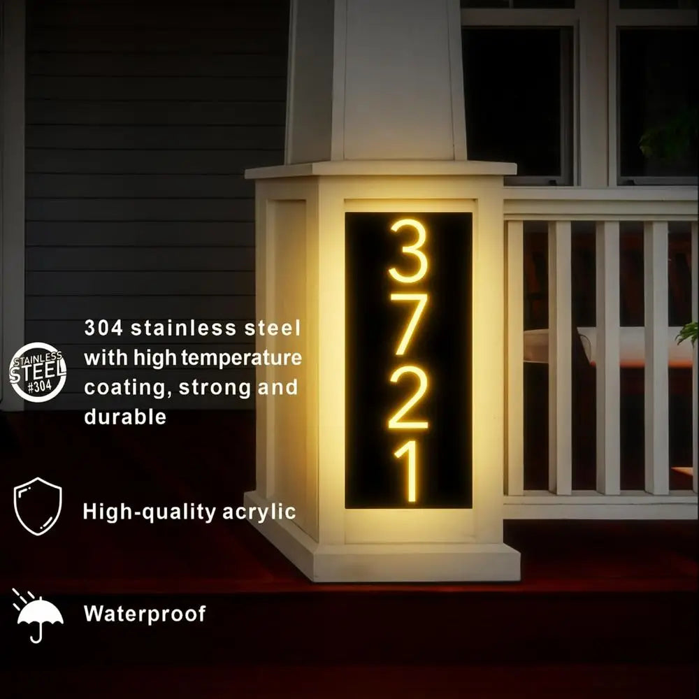 Illuminated Metal House Number Plaque - Waterproof Outdoor LED Sign for Home or Business