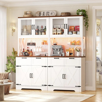 71" Tall Kitchen Pantry Storage Cabinet with LED Light & Outlet, 63" Wide Kitchen Hutch Cabinet with Large, Customized