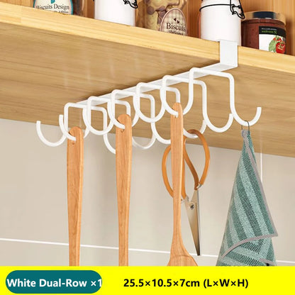 Kitchen Hanging Organizer Rack With Hooks Under Cabinet Storage Shelf