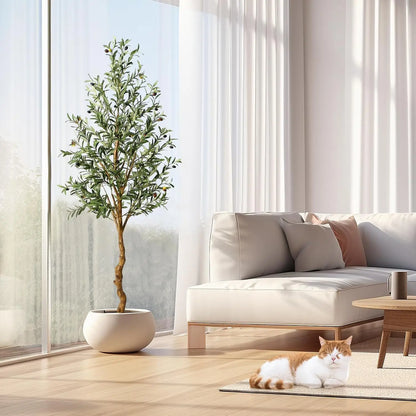1Pc/2Pcs Artificial Olive Tree 4ft / 5ft / 6ft, Large Artificial Plants Fake Plastic Plants in Pot for Home Bedroom Decor