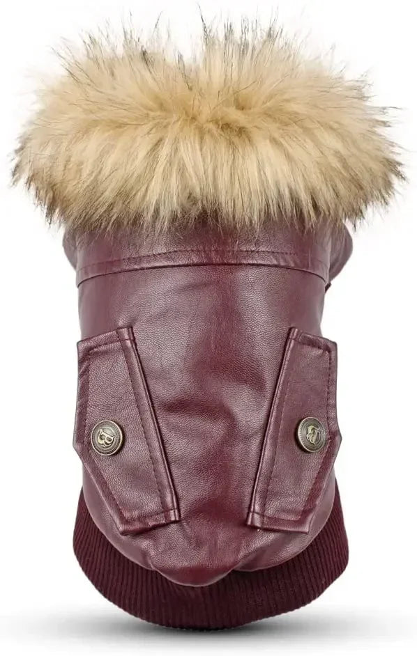 High Concerned Waterproof PU Leather Dog Winter Coat Jacket With Soft Fleece Lining And Windproof Design