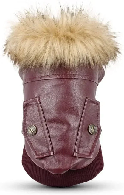 High Concerned Waterproof PU Leather Dog Winter Coat Jacket With Soft Fleece Lining And Windproof Design