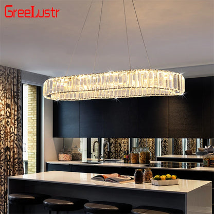 GreeLustr Crystal Oval Ring LED Pendant Chandelier for Dining Rooms