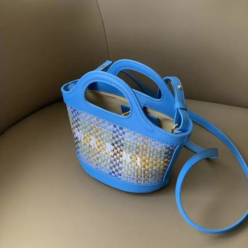 Elegant Mini Tote Bag With Leather Edges And Cutout Handle