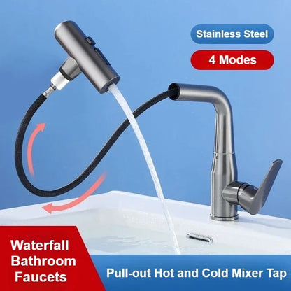 Stainless Steel Pull Out Rotatable Kitchen Tap Four Modes