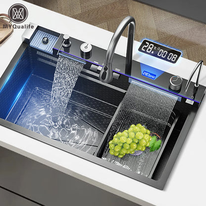 MYQualife 304 Stainless Waterfall Sink Faucet Set Digital