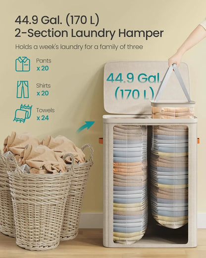 Two Compartment Laundry Basket With Lid For Sorting