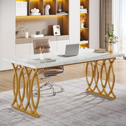 Tribesigns Modern Office Desk with Gold Metal Legs for Home