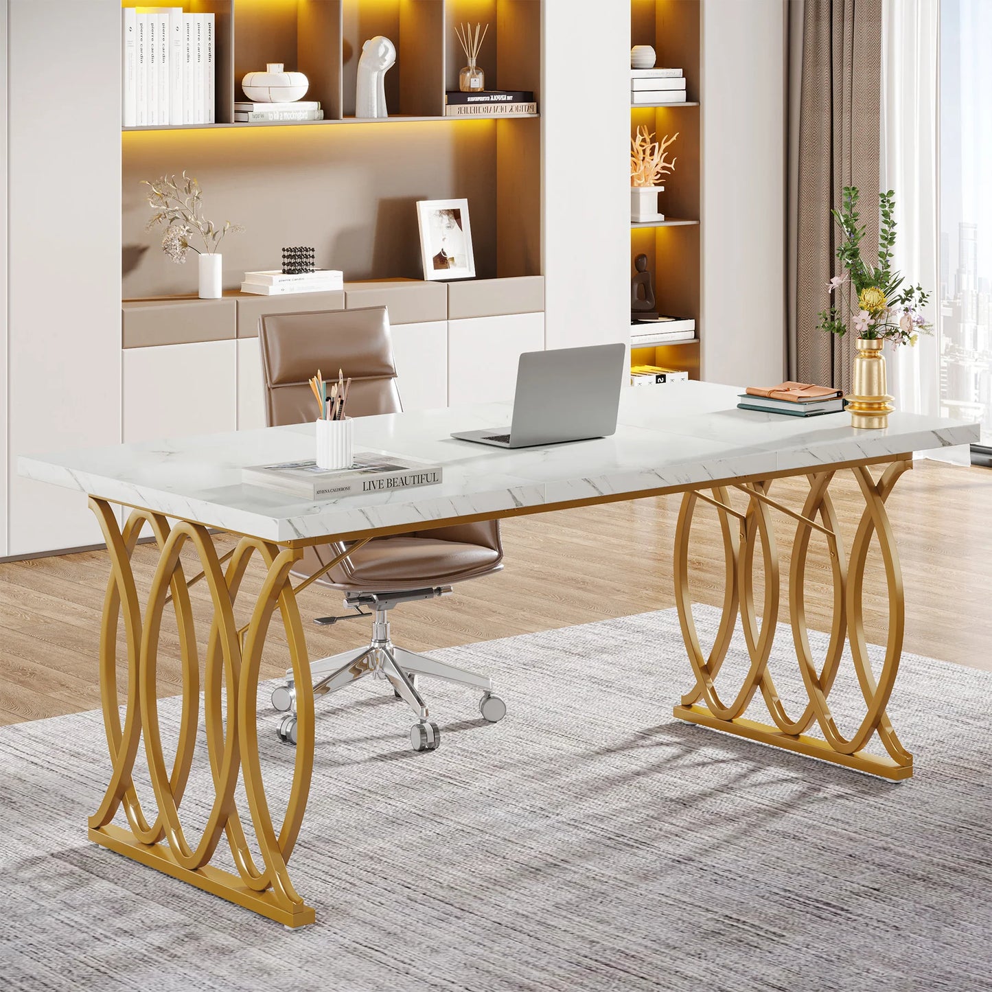 Tribesigns Modern Executive Office Desk With Metal Legs