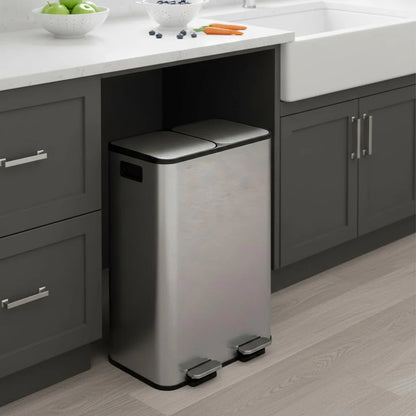 Stainless Steel Dual Trash Can Double Compartment Garbage and Recycling Bin Combo with Lid,Step-On Pedal,Removable Liner Buckets