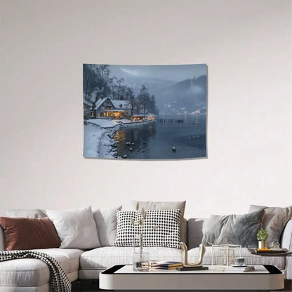 1pc Winter Tapestry Snow Cabin Lake Wall Hanging Cozy Scenery for Bedroom Living Room Decor Back-to-school season Autumn gifts