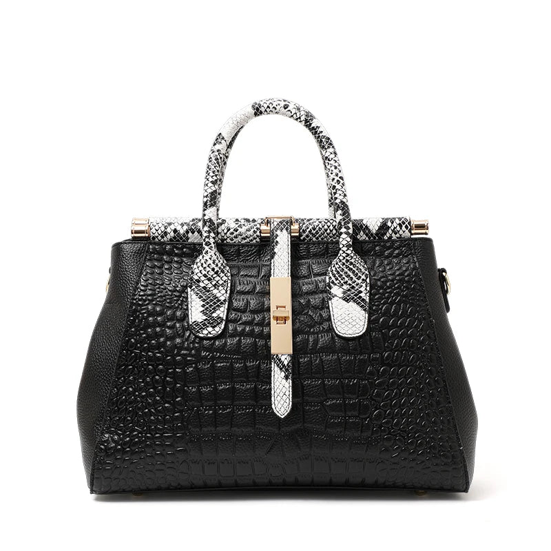 New Crocodile Pattern Women's Handbag Fashionable and Trendy Large Capacity Luxury Cowhide Commuter Shoulder Bag