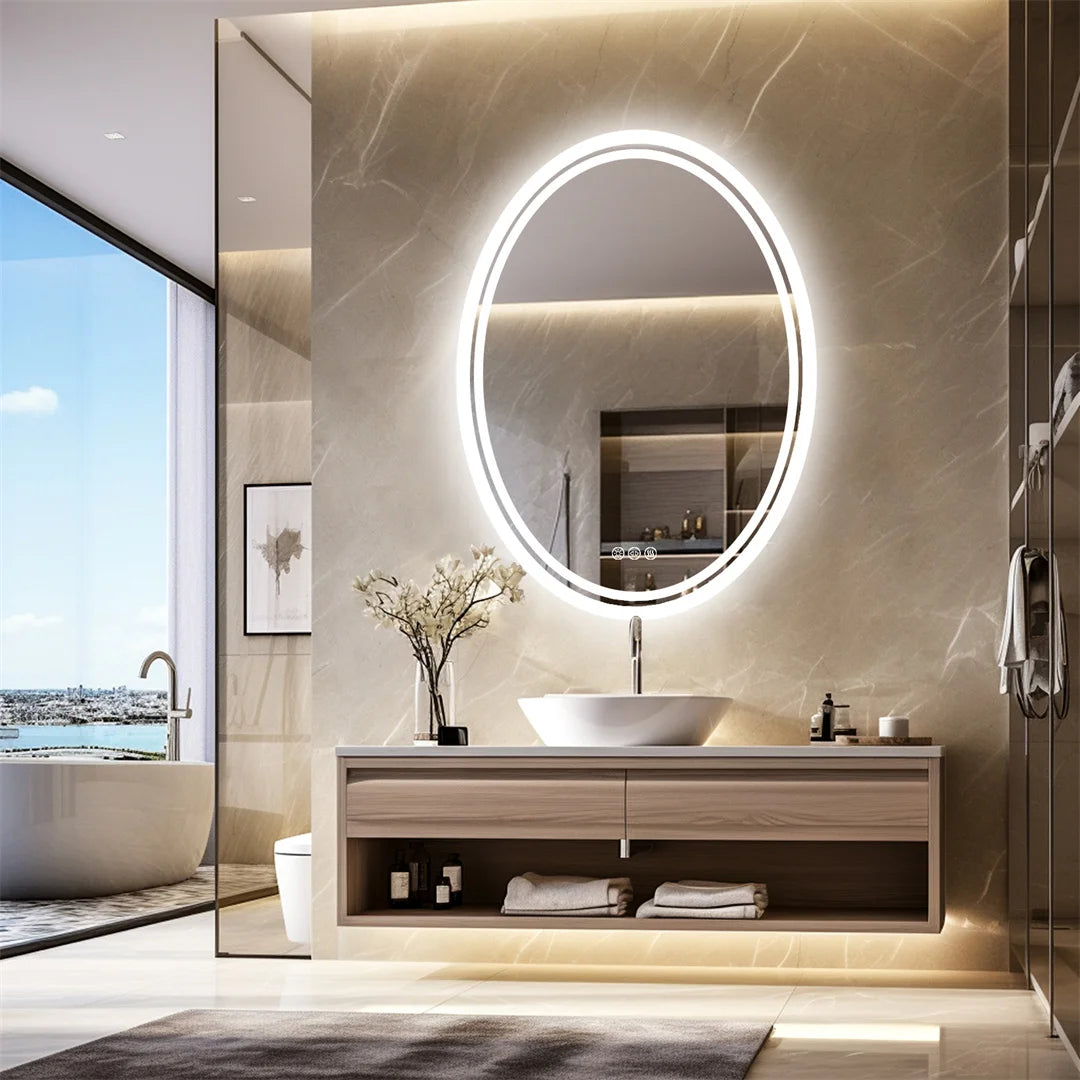 50x70cm Oval LED Illuminated Bathroom Mirror Wall Mounted with Lights And Demister Pad for Makeup And Shaving