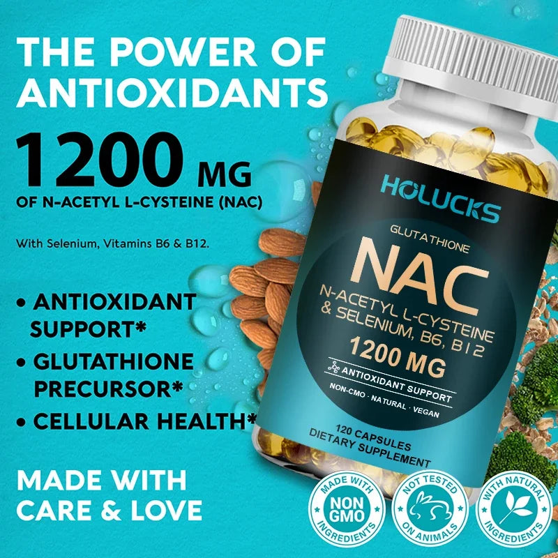 NAC Glutathione Food Supplement, Detox & Antioxidant, Anti-Aging, for Liver Health, Immune Support, Skin Care, Hair, Nails