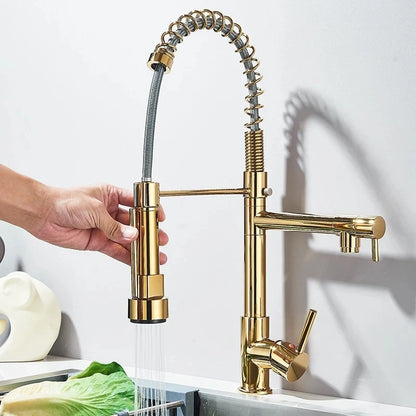 SHBSHAIMY Spring Kitchen Faucet Pull Down Dual Swivel Spout Hot Cold