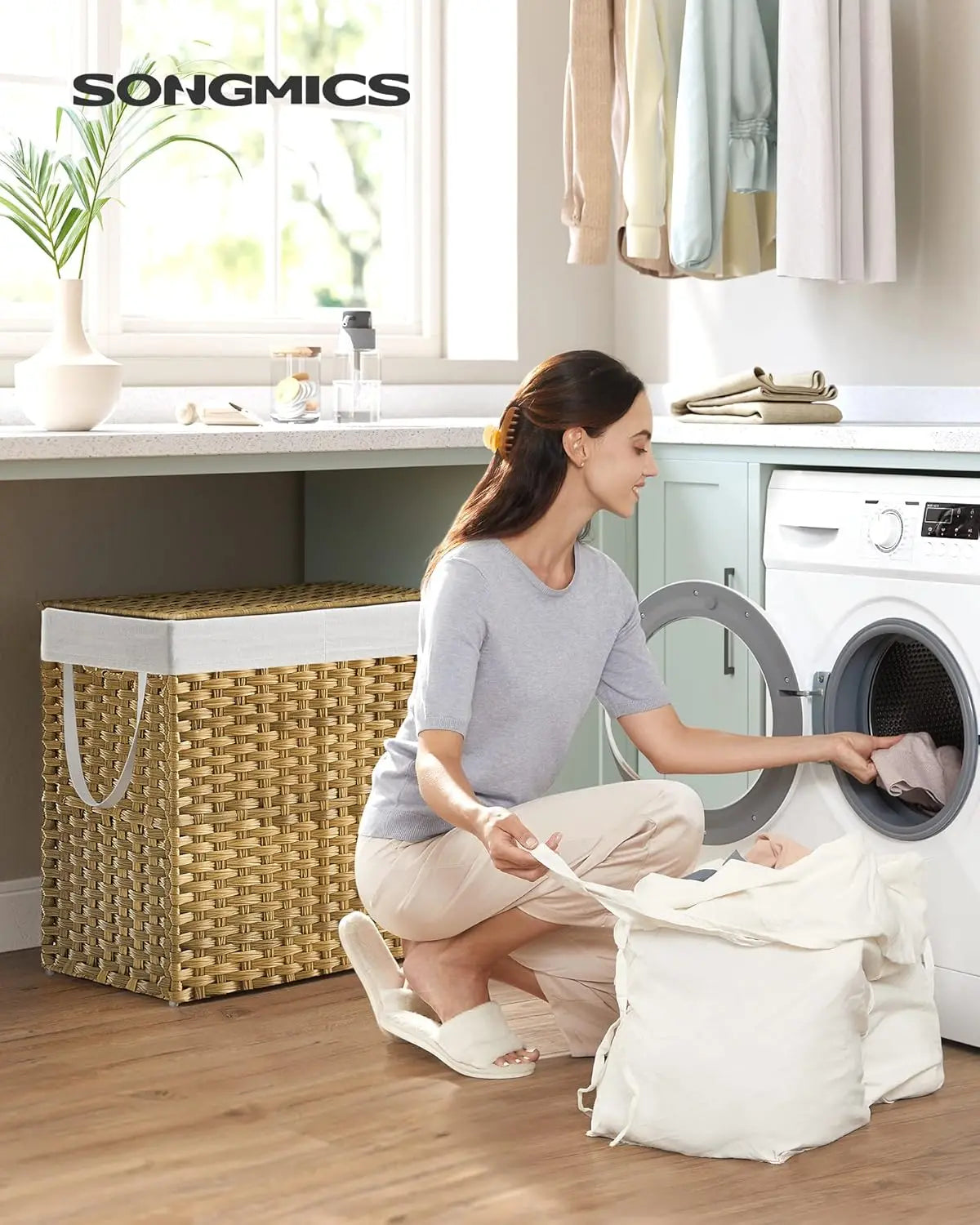 Laundry Hamper With Lid And Removable Liner Bags, Mesh Bags