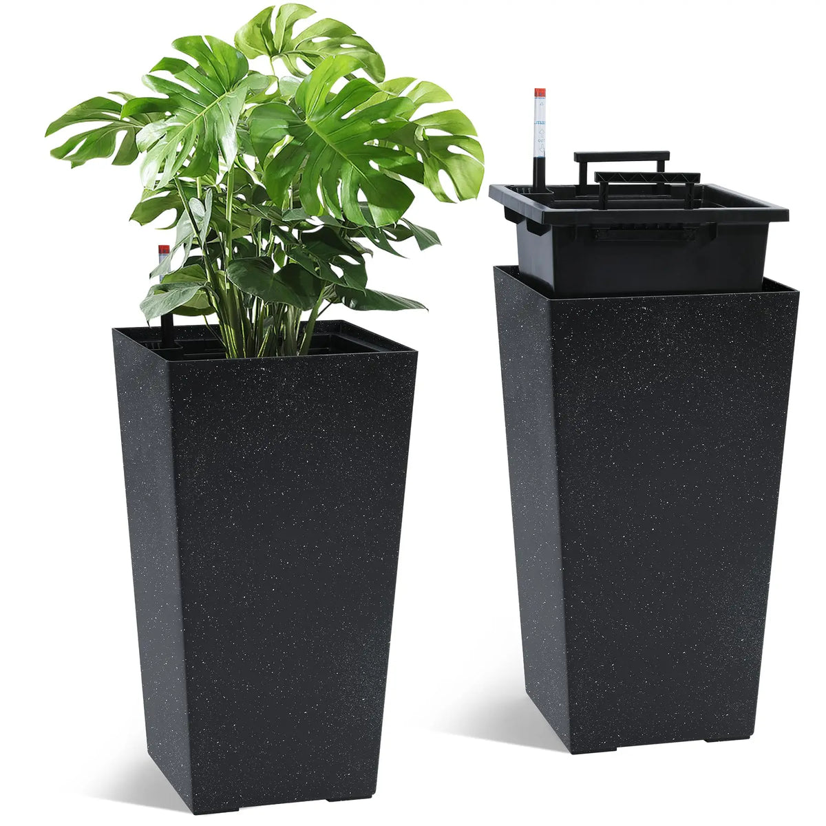Self Watering Planter Set With Drainage And Water Level Monitor