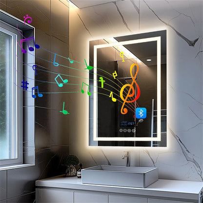 BORWART Smart LED Bathroom Mirror With Bluetooth Time Temperature AntiFog