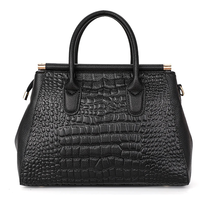 Light Luxury Crocodile Pattern Women's Handbag Large Capacity Black High Quality Cowhide Single Shoulder Crossbody Bag