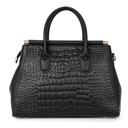 Light Luxury Crocodile Pattern Women's Handbag Large Capacity Black High Quality Cowhide Single Shoulder Crossbody Bag