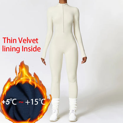 Winter Plush Yoga Jumpsuits Warm Women's Tracksuits Ski Fitness Overalls Long Sleeves Cycling Bodysuit One-Piece GYM Sports Suit