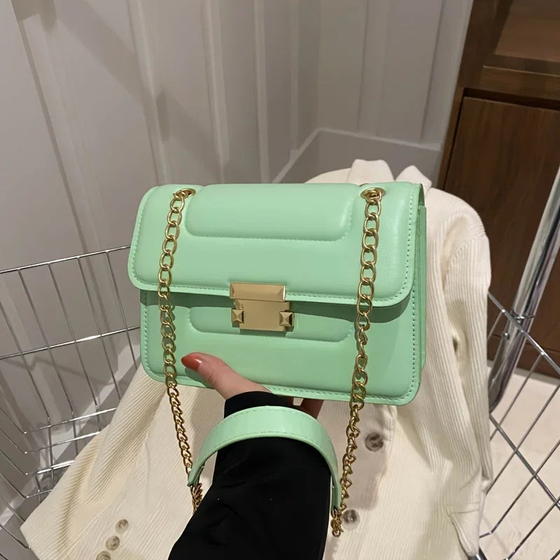 Bamboo Chain Crossbody Bag For Women Classic Mini Square Shoulder Elegant Purse Silk Lining