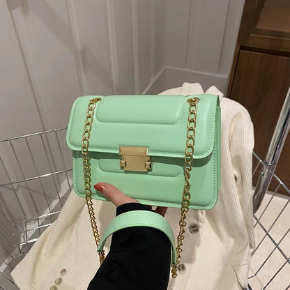 Bamboo Chain Crossbody Bag For Women Classic Mini Square Shoulder Elegant Purse Silk Lining