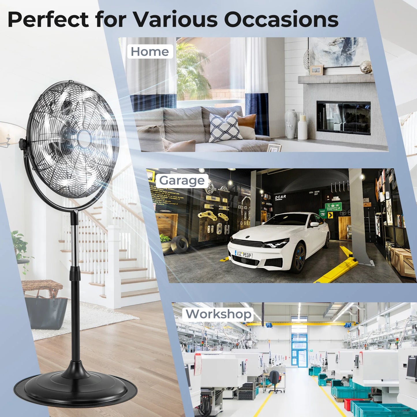 18" High Velocity Pedestal Fan w/ 3 Speeds 360° Tilt & Adjustable Heigh for Home