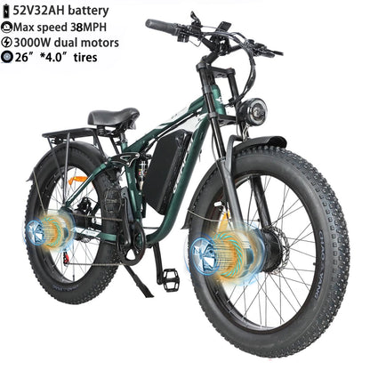 BAOLUJIE Moto Electric Bicycle Peak 1500/3000/5000W  48V/52V/60V Battery 35-45MPH Electric Bike E-Bike Adult Electric Motorcycle