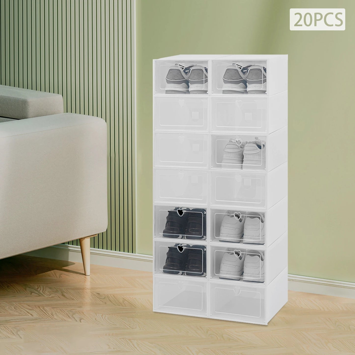 Sichuan 20 Pcs Stackable Shoe Storage Box With Flip Up Door