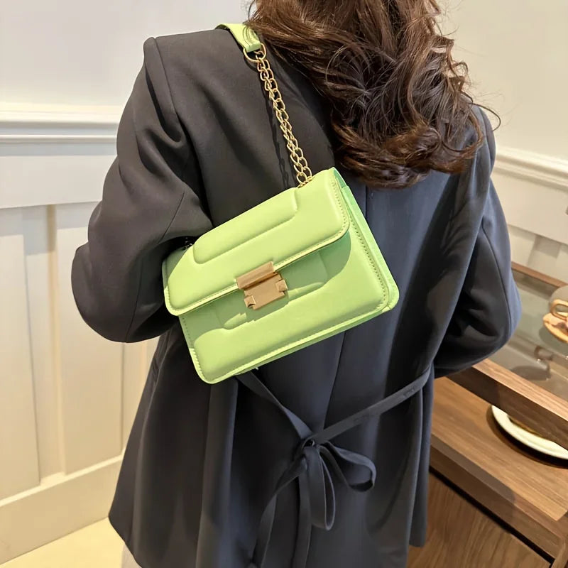 Bamboo Chain Crossbody Bag For Women Classic Mini Square Shoulder Elegant Purse Silk Lining