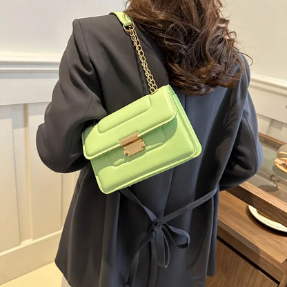 Bamboo Chain Crossbody Bag For Women Classic Mini Square Shoulder Elegant Purse Silk Lining