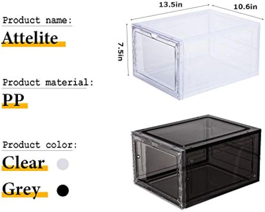 Stackable Clear Shoe Storage Boxes With Magnetic Door