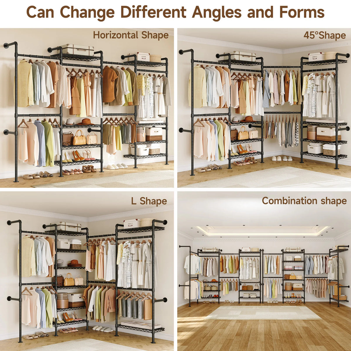 ONBRILL Industrial Pipe Wall Mounted Clothing Rack With Expandable Rods