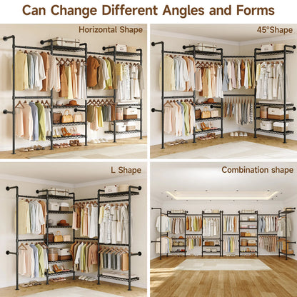 ONBRILL Industrial Pipe Wall Mounted Clothing Rack With Expandable Rods