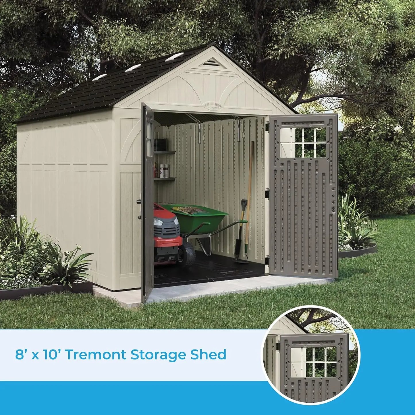 XMSJ Tremont PremiumQuality Resin Shed For Backyard Storage Skylights ReinforcedFloor