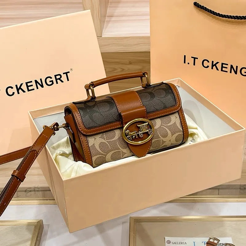 New minimalist and fashionable small handbag, contrasting color women's bag, high-end carriage crossbody bag, portable box bag