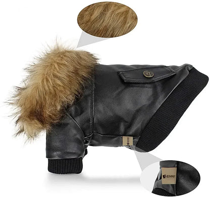 High Concerned Waterproof PU Leather Dog Winter Coat Jacket With Soft Fleece Lining And Windproof Design