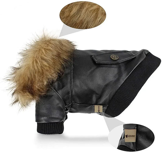 High Concerned Waterproof PU Leather Dog Winter Coat Jacket With Soft Fleece Lining And Windproof Design