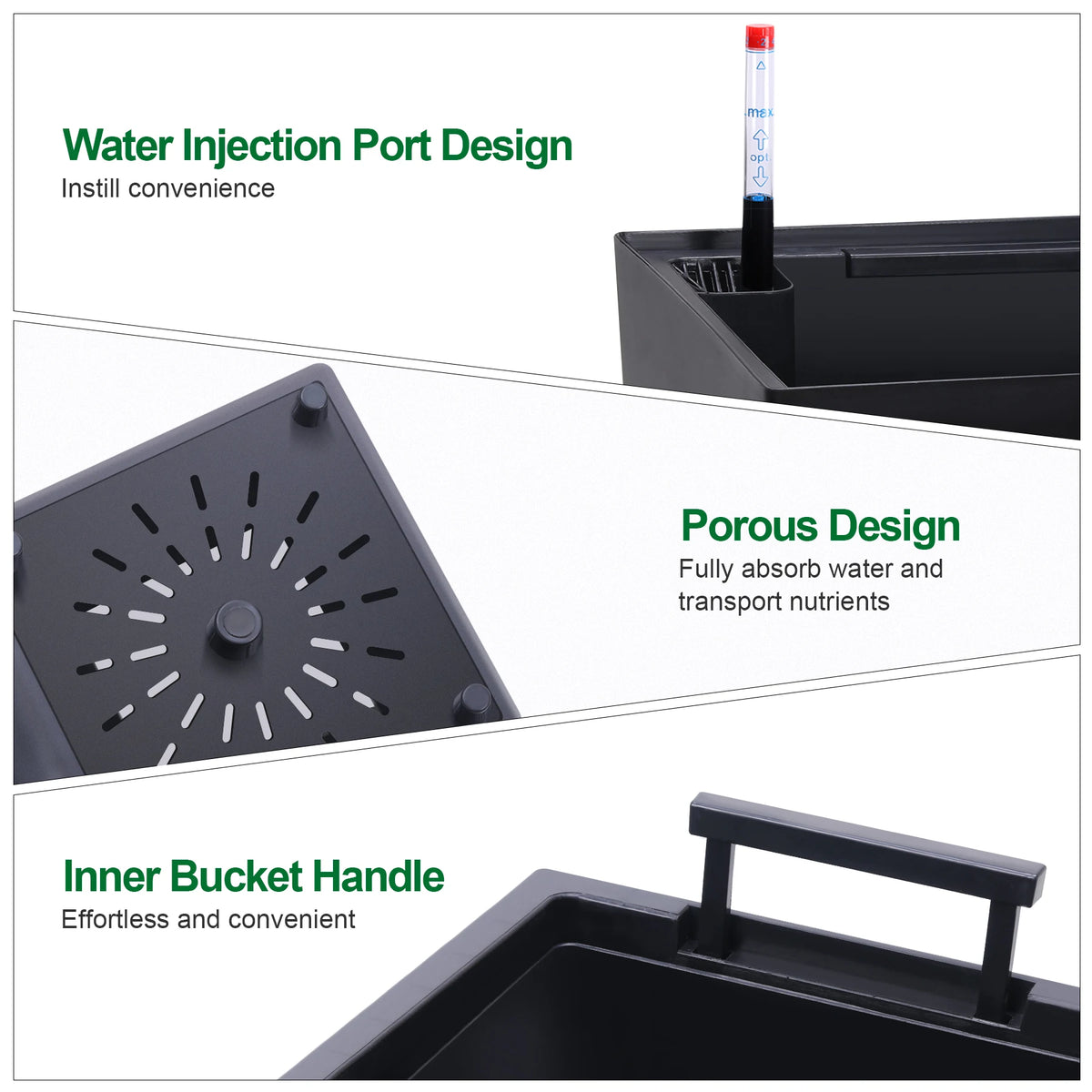 Self Watering Planter Set With Drainage And Water Level Monitor
