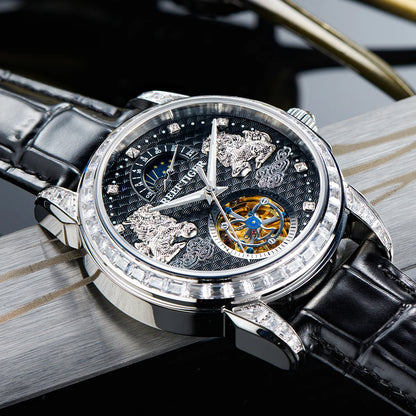 Reef Tiger Men's Automatic Mechanical Watch Leather Band Stainless Steel