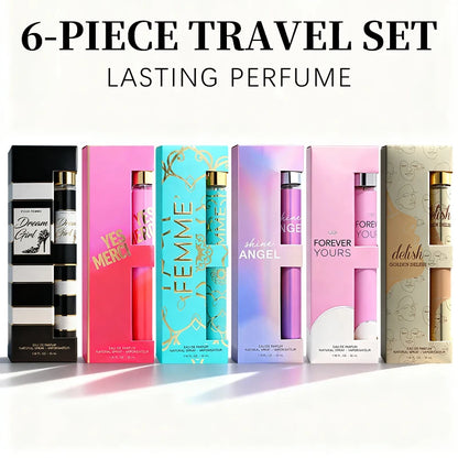 6-piece travel set, men's and women's eau de toilette spray, long-lasting fragrance, 6 different flavors, perfect for holiday gi