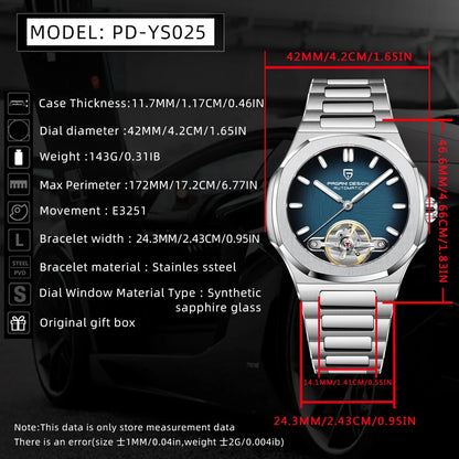 PAGANI DESIGN Skeleton Tourbillon Automatic Mens Watch