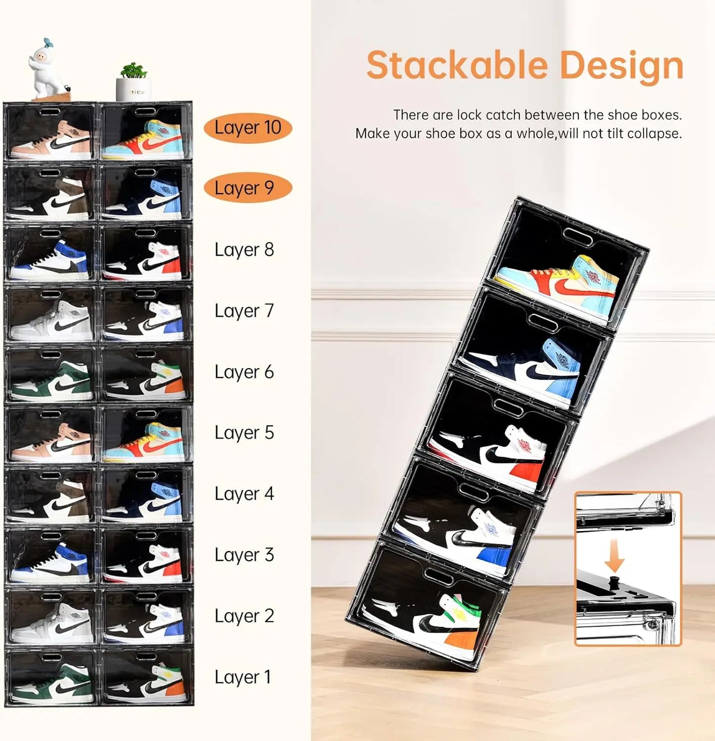Stackable Shoe Storage Boxes With Lids Clear Design