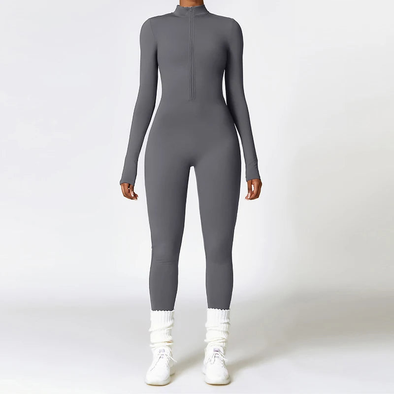 Winter Plush Yoga Jumpsuits Warm Women's Tracksuits Ski Fitness Overalls Long Sleeves Cycling Bodysuit One-Piece GYM Sports Suit