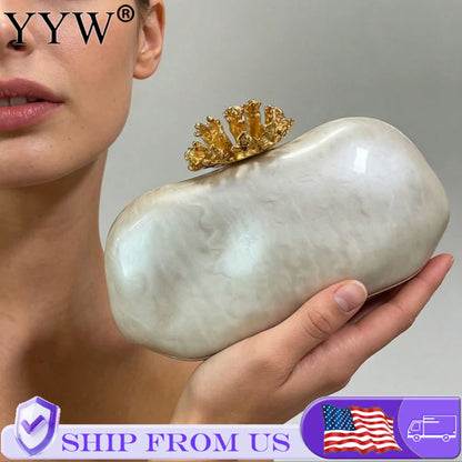Acrylic Flower Shell Clutch Handbag for Women Wedding Evening Events